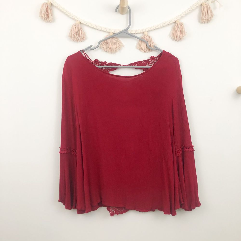 Altar'd State Red Crochet Open Back Blouse - Picture 1 of 6